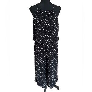 London Times black/ white polka dot spaghetti halter strap midi jumpsuit size 12